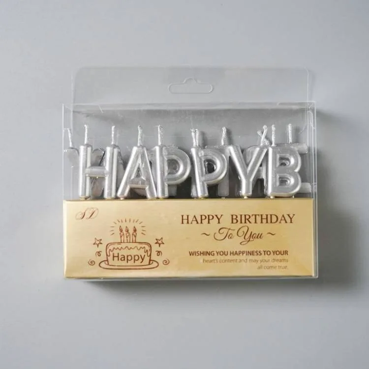 Svíčky Happy Birthday stříbrné 2,5 cm (13 ks)