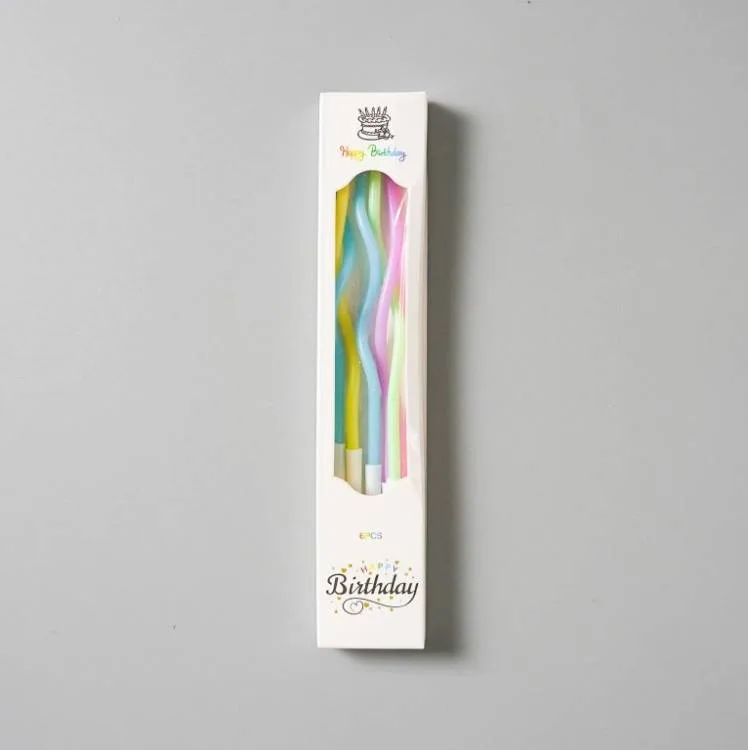 Spirálové pastelové dortové svíčky se zápichem 15 cm (6 ks)