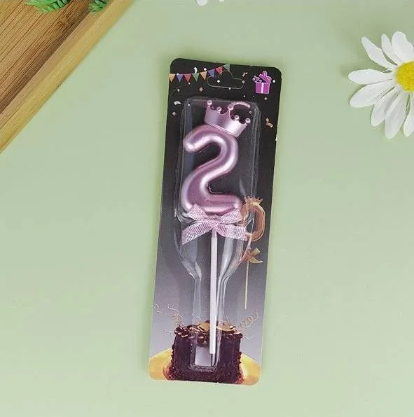 Dortová svíčka s korunkou číslo 2 růžovo-zlatá, 5,5 cm