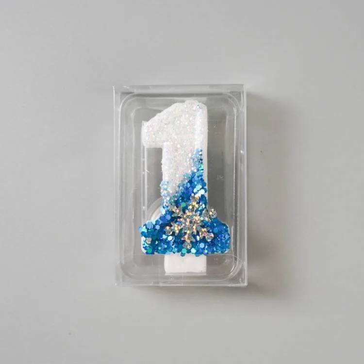 Dortová svíčka Frozen se sněhovou vločkou číslo 1, 7 cm