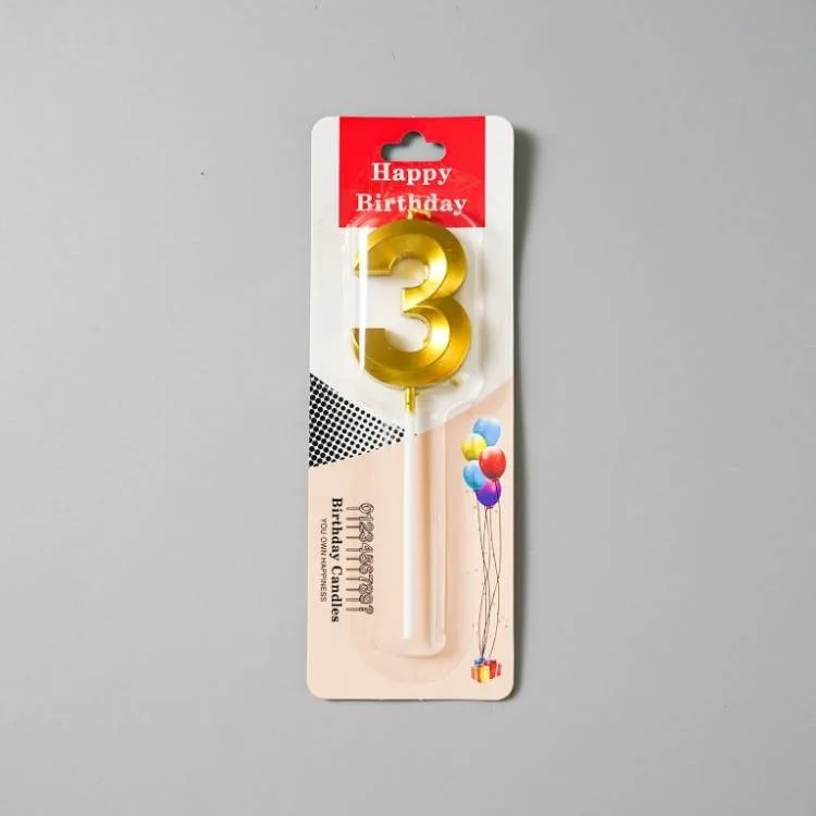 Dortová svíčka číslo 3 zlatá, výška 4,5 cm