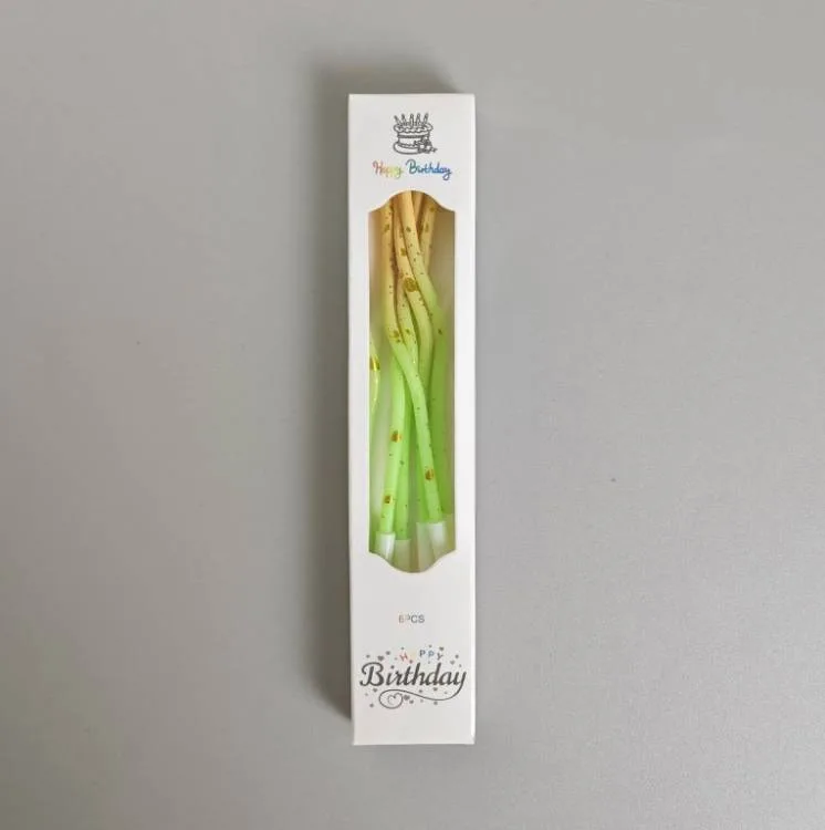 Svíčky spirálové zeleno-žluté se zlatým zdobením, 10 cm (6 ks)