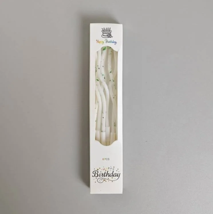 Spirálové svíčky bílé se zeleným zdobením 10 cm, 6 ks