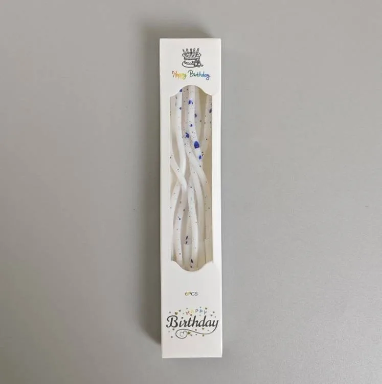 Svíčky spirálové bílé s modrým zdobením, 10 cm, 6 ks