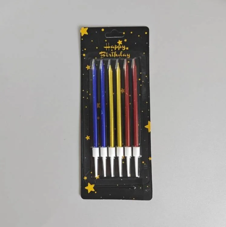 Dortové svíčky Star modré, zlaté a červené, 10 cm (6 ks)