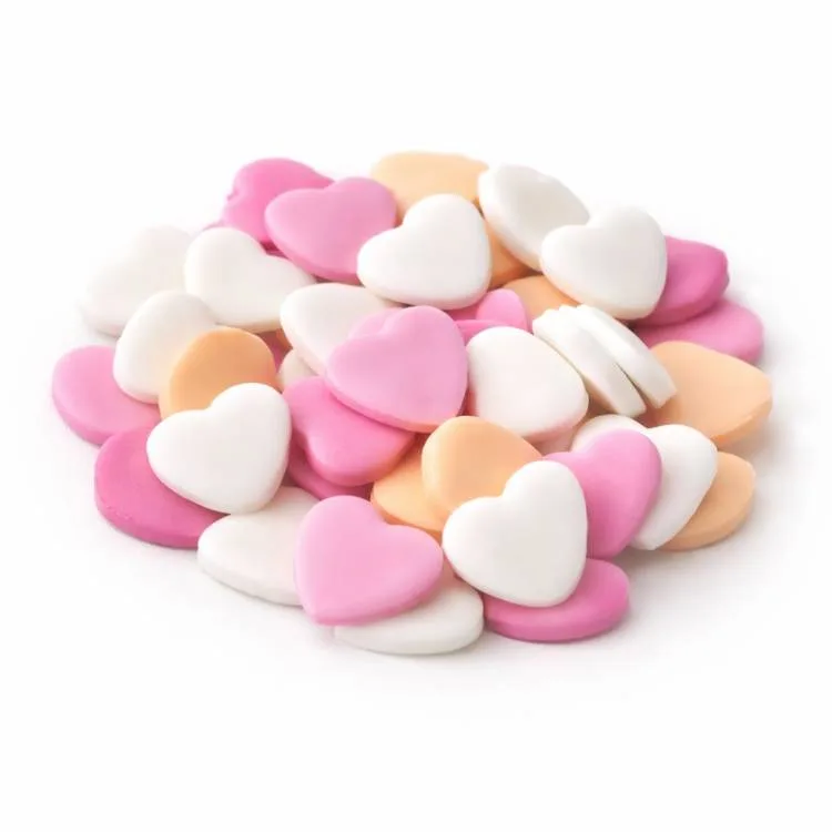 Cukrová srdíčka velká bílá, broskvová a růžová 2 cm, 50 ks – SweetArt