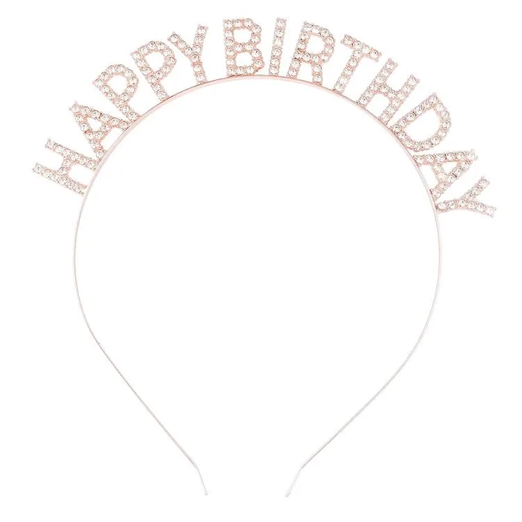 Kovová čelenka růžovo-zlatá Happy Birthday, 15,5 × 16 cm