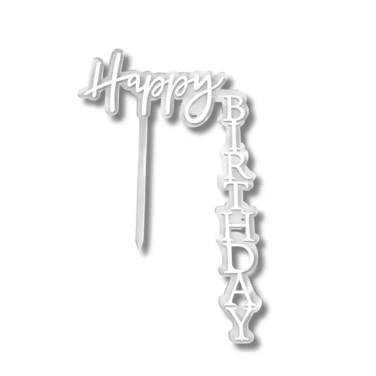 Zápich do dortu stříbrný Happy Birthday, 19,5 × 14 cm