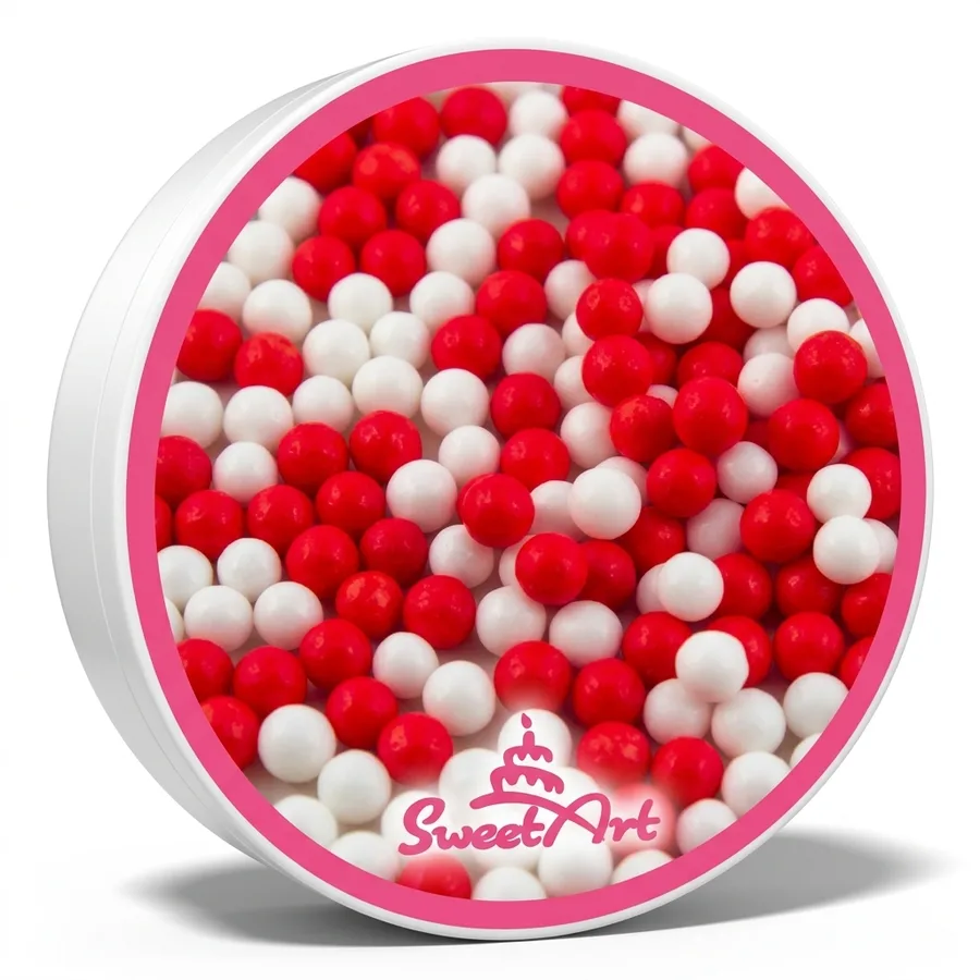 Cukrové perly červené a bílé 5 mm 50 g – SweetArt