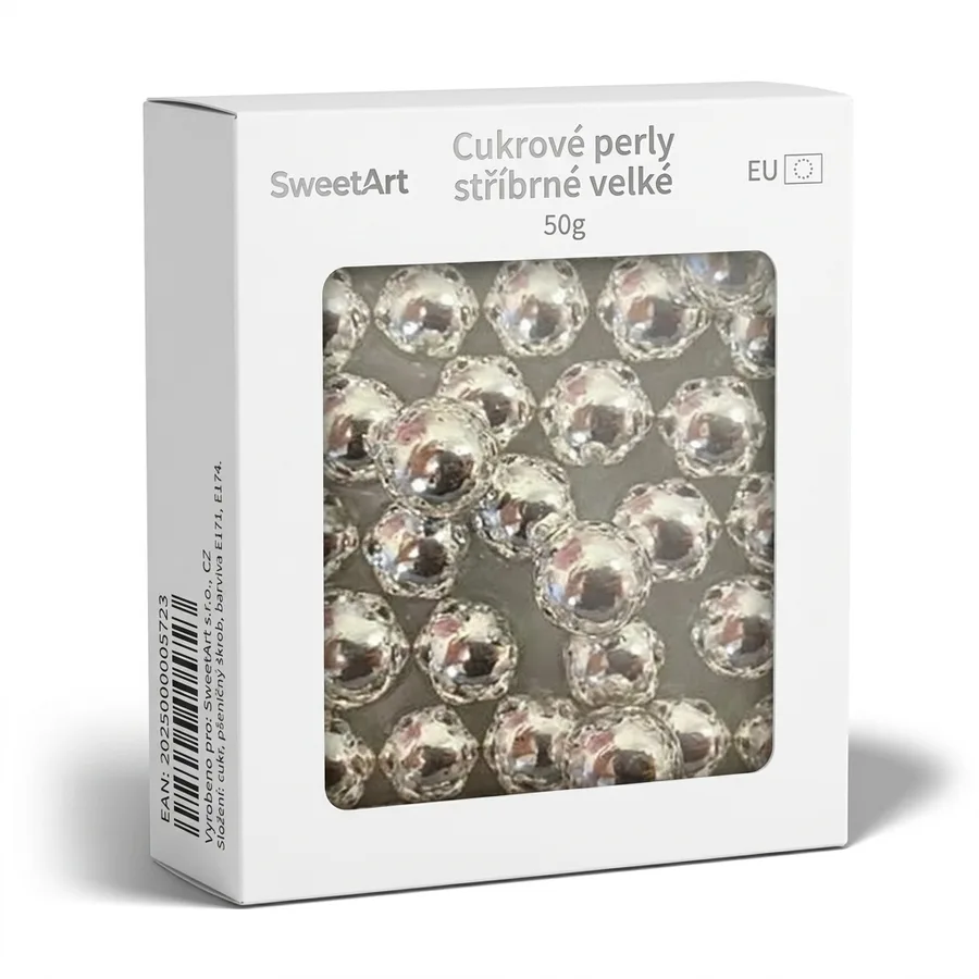 Cukrové perly velké stříbrné 7–8 mm, 50 g – SweetArt