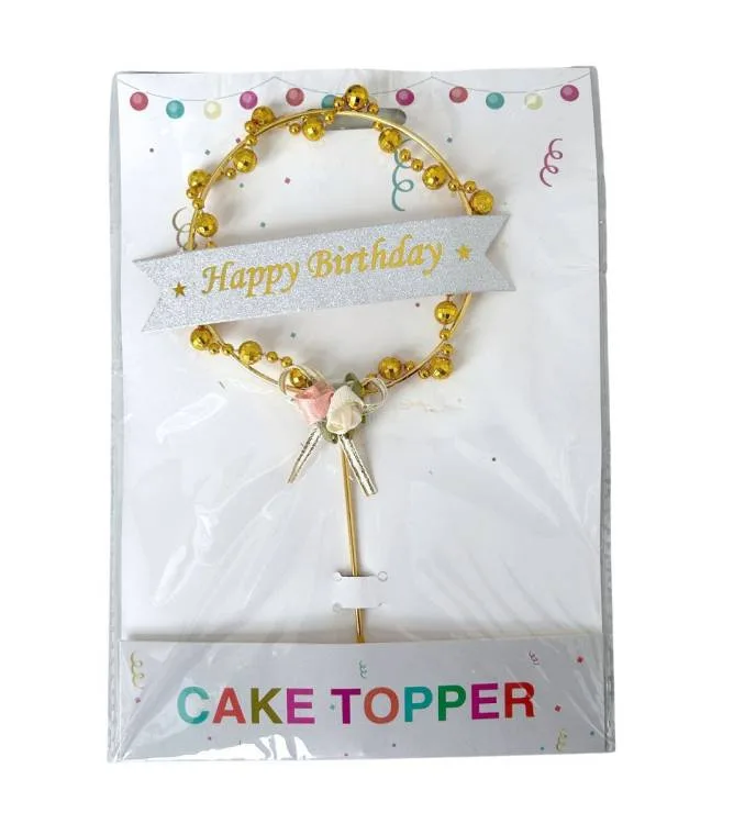 Zápich do dortu Happy Birthday se zlatými korálky 20,5 cm
