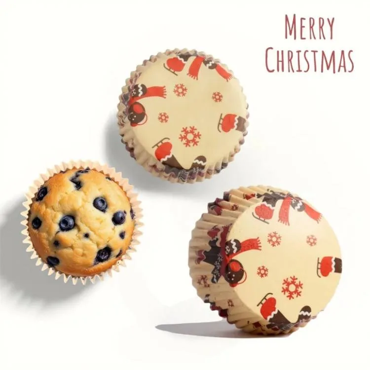 Košíčky na muffiny béžové s vánočními motivy 5 × 3 cm (75 ks)