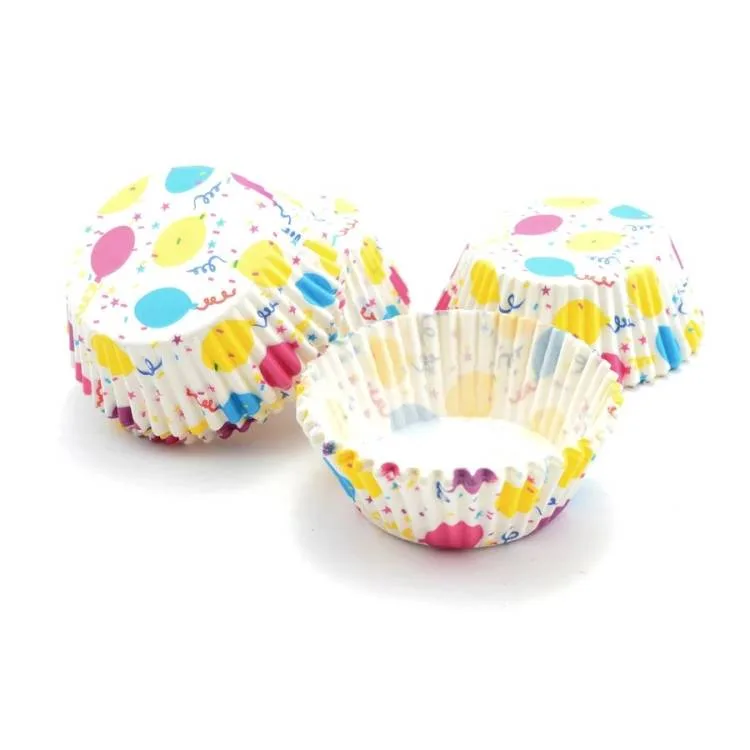 Košíčky na muffiny bílé s barevnými balónky 5 × 3 cm (100 ks) – Perfect Home