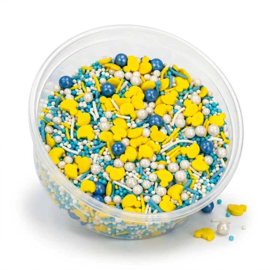 Cukrové zdobení Fluffy Waves bílé, žluté a modré 50 g – 4Cake