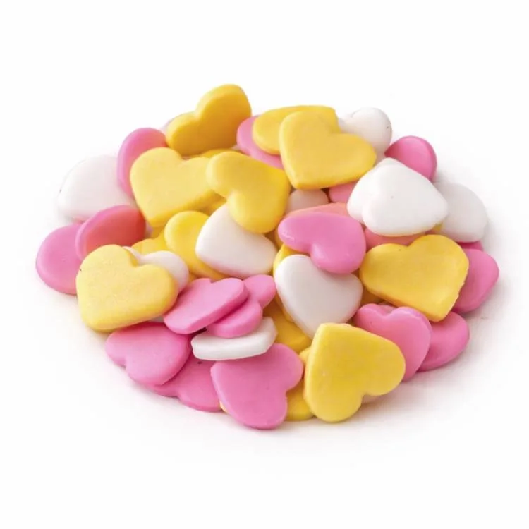 Cukrová srdíčka velká bílá, žlutá a růžová 2 cm, 50 ks – SweetArt
