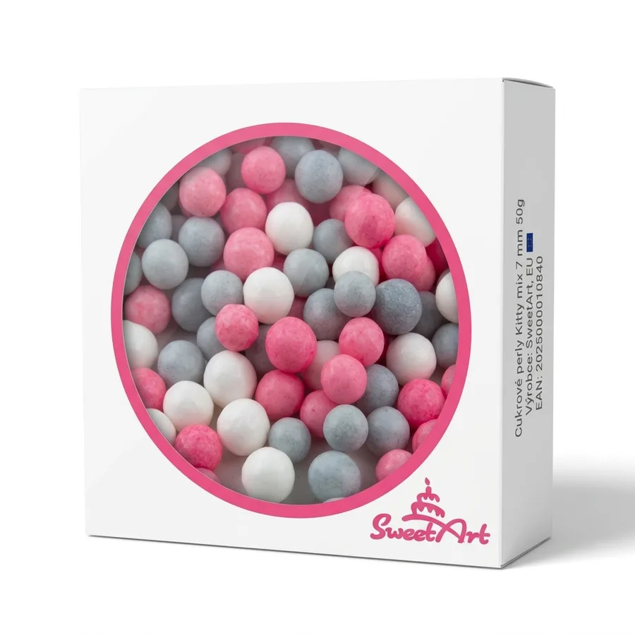 Cukrové perly Kitty mix růžovo-šedé 7 mm 50 g – SweetArt