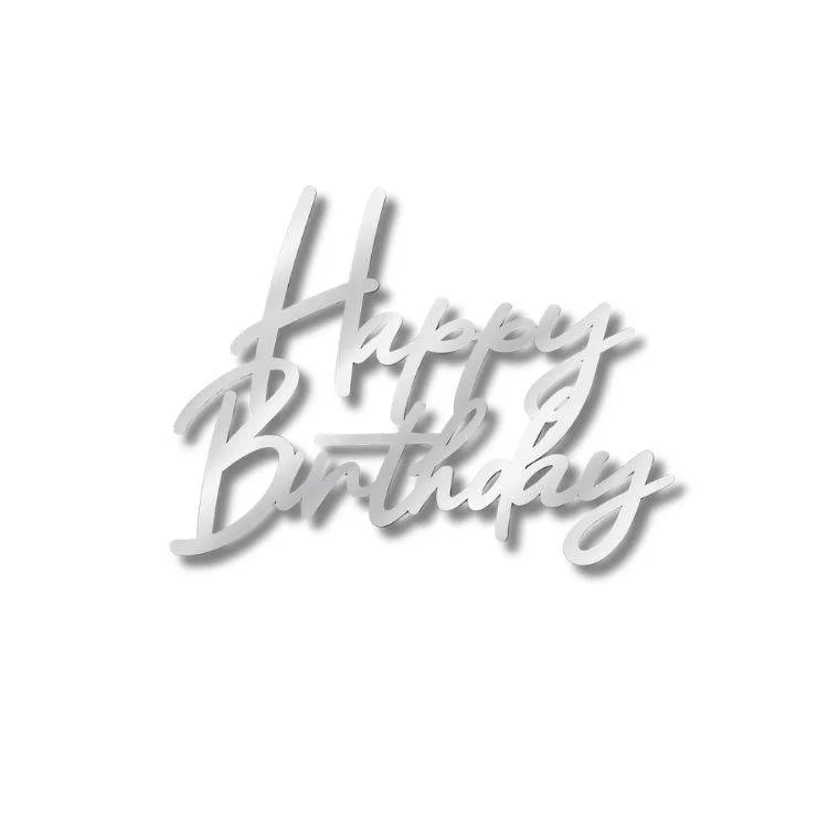 Plastová dekorace na dort Happy Birthday stříbrná 11 x 8,5 cm