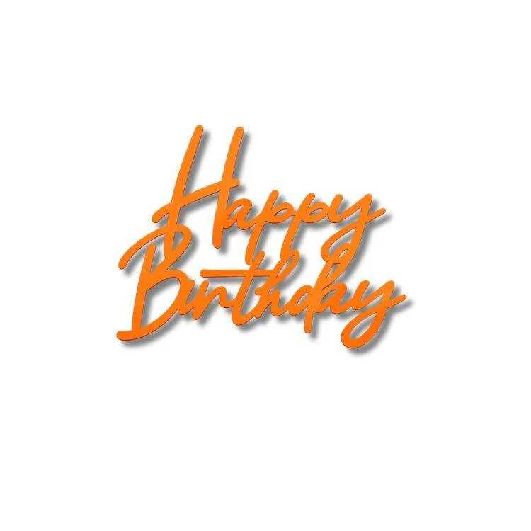 Plastová dekorace na dort Happy Birthday oranžová 11 x 8,5 cm