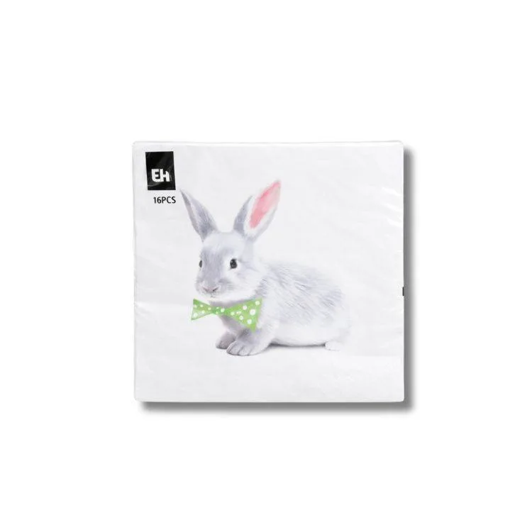 Papírové ubrousky se zajíčkem se zeleným motýlkem 33 × 33 cm (16 ks)