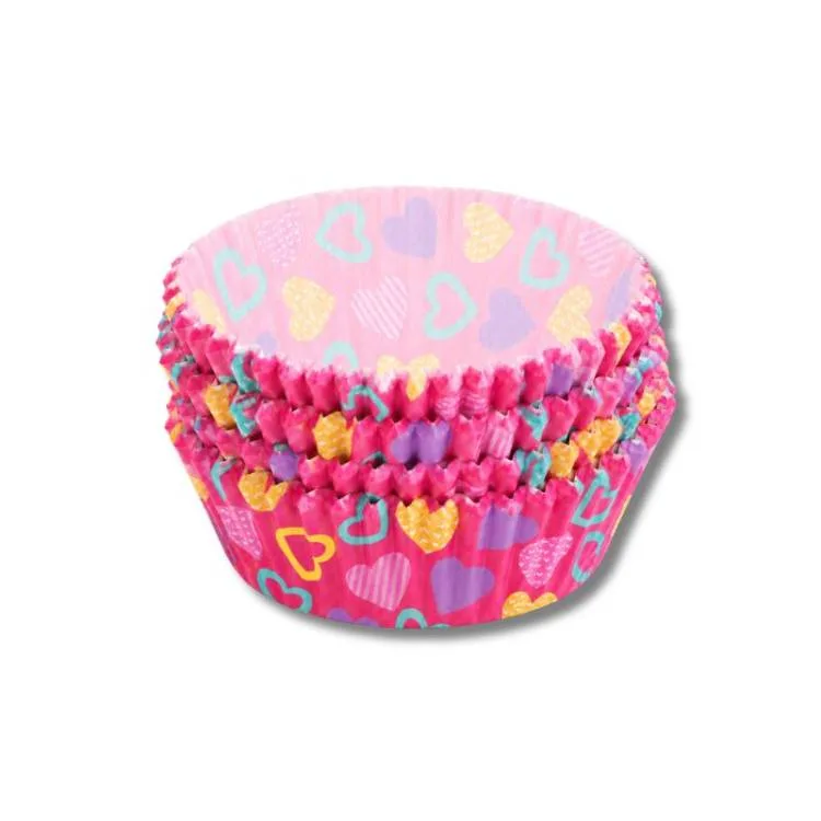 Košíčky na muffiny Srdíčka na barevném podkladu 5 × 2 cm (100 ks)