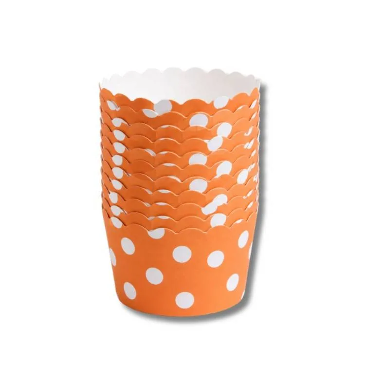 Pevné papírové košíčky na muffiny s puntíky oranžové 6 × 5,5 cm, 12 ks
