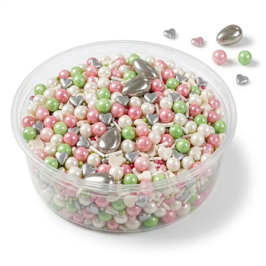 Cukrové zdobení Spring Colours bílé, růžové a zelené 50 g – 4Cake