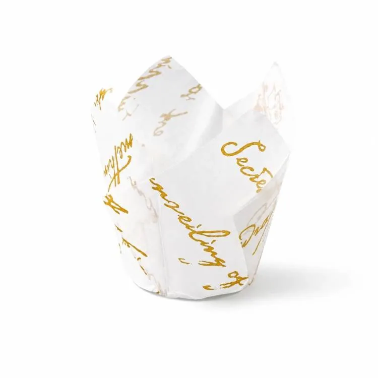 Košíčky na muffiny Tulip bílé se zlatým nápisem 5 x 8 cm (50 ks)