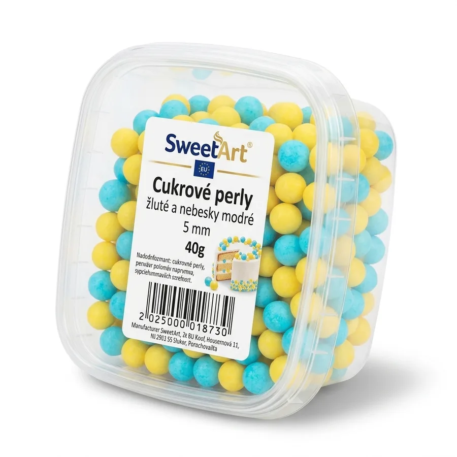 Cukrové perly žluté a modré 5 mm, 40 g – SweetArt