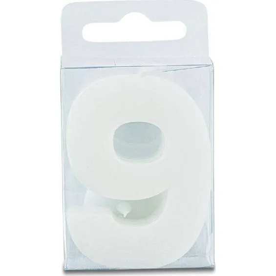 Dortová svíčka číslice 9 mini, bílá, 4 cm – Stadter