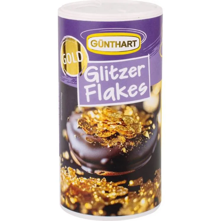 Jedlé zlaté třpytivé vločky Glitzer Flakes 50 g – Günthart