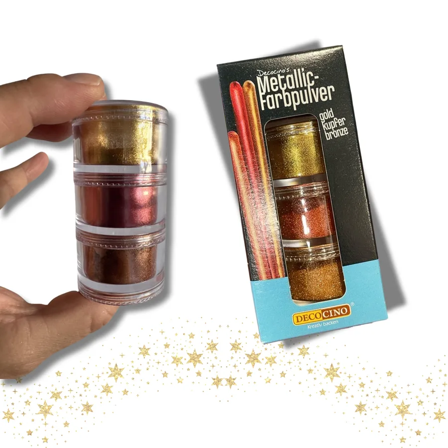Zlatý prach a třpytky na dorty i do krémů 3× 2 g – DecoCino