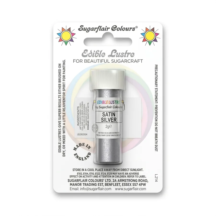 Prachová perleťová barva stříbrná Satin Silver 2 g – Sugarflair