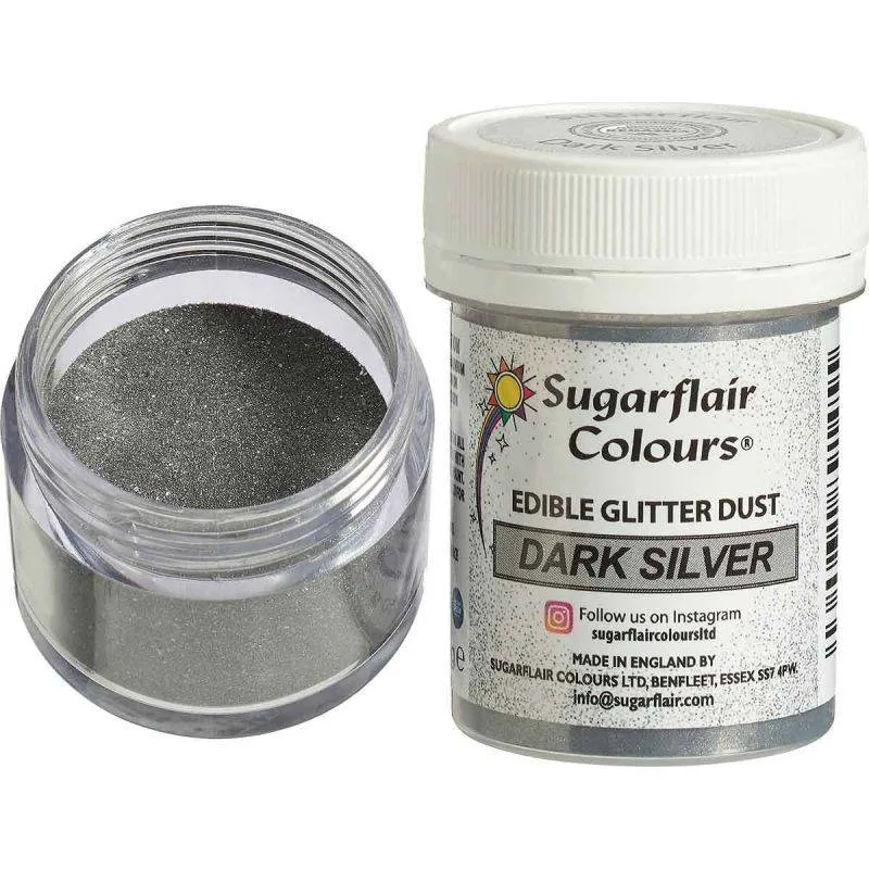 Prachový třpyt Dark Silver tmavě stříbrný 10 g – Sugarflair