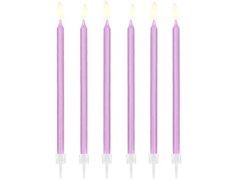 Dortové svíčky dlouhé světle fialové 14 cm, 12 ks – PartyDeco