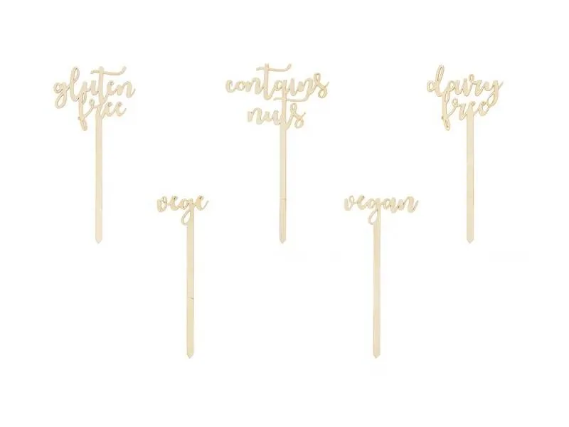 Dřevěné informační zápichy do zákusků 14,5–16 cm (5 ks) – PartyDeco