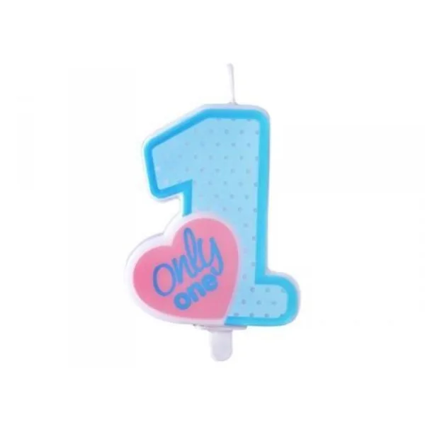 Dortová svíčka číslo 1 modrá Only One 7 × 4,5 cm – PartyDeco