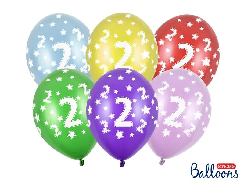 Balónky metalické 2. narozeniny mix barev 30 cm (6 ks) – PartyDeco