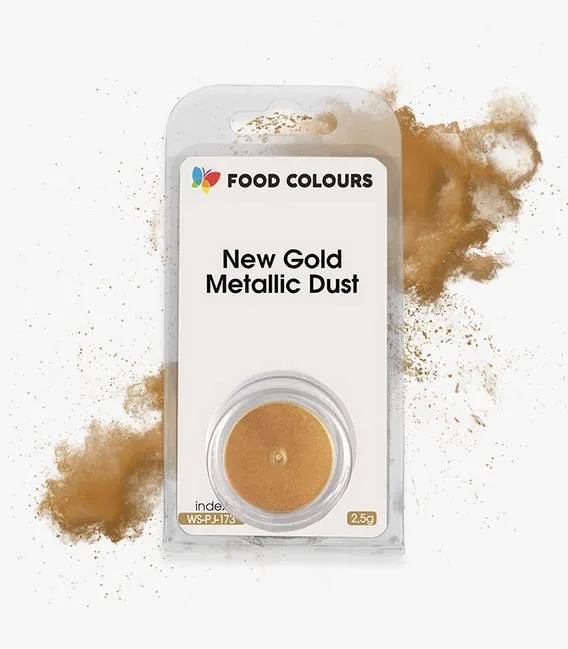 Jedlá prachová perleťová barva New Gold Metallic Dust 2,5 g – Food Colours