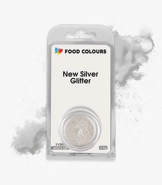 Jedlá prachová perleťová barva New Silver Glitter 2,5 g – Food Colours