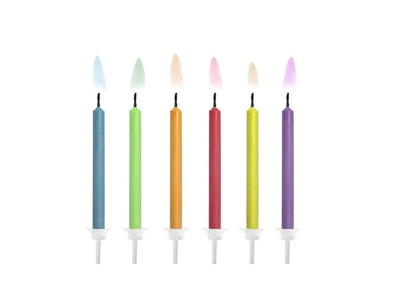 Dortové svíčky s barevným plamenem 6,5 cm (6 ks) – PartyDeco