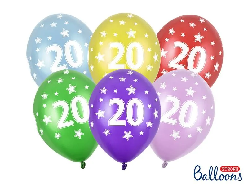 Metalické balónky k 20. narozeninám 30 cm, 6 ks – PartyDeco