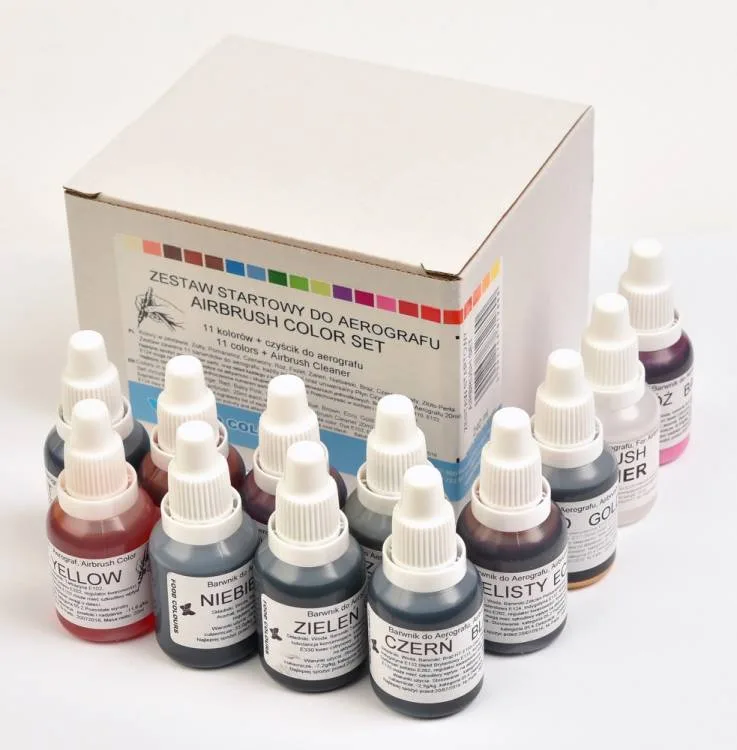 Sada airbrush barev a čističe (12 ks) – Food Colours