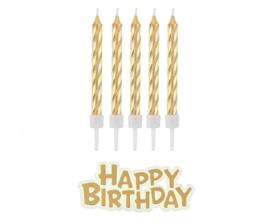 Dortové svíčky zlaté s nápisem Happy Birthday 16 ks – Godan