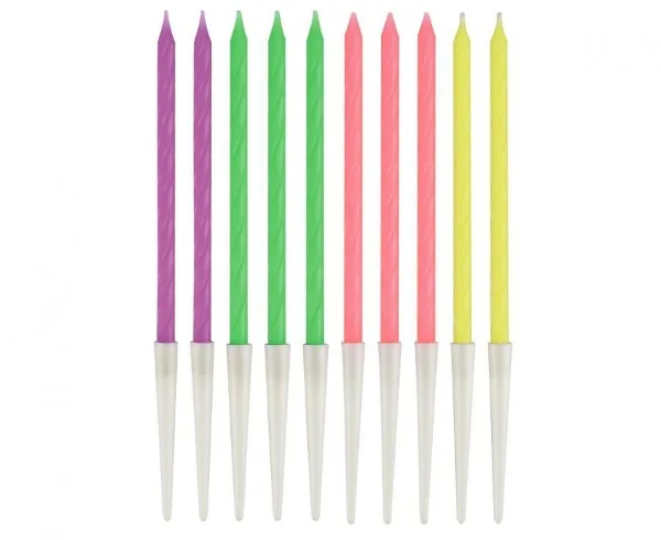 Dortové svíčky Neon twister s držátky 13,5 cm, 10 ks – Godan