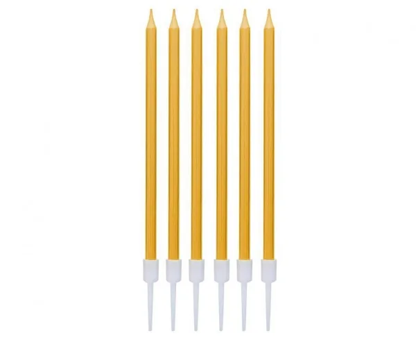 Dortové svíčky s držátky zlaté metalické 13,5 cm (6 ks) – Godan