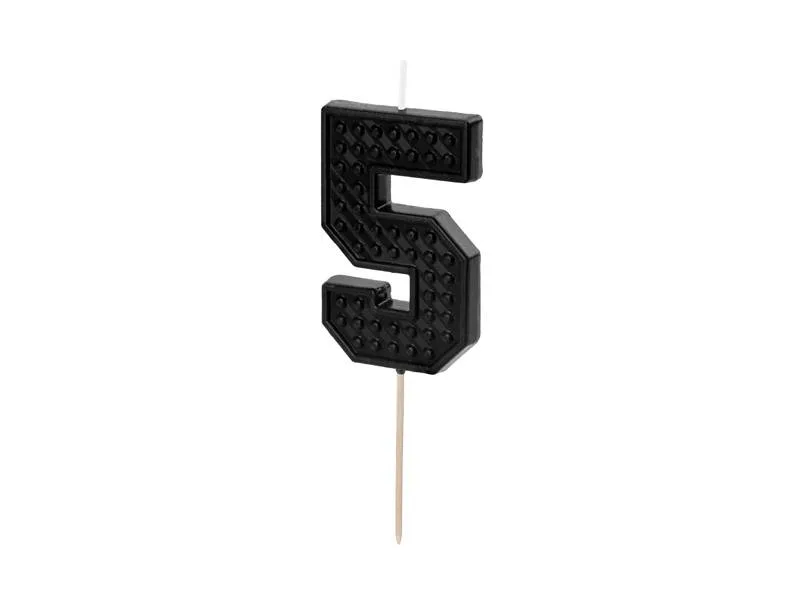 Dortová svíčka na špejli číslo 5 černá 6 cm – PartyDeco