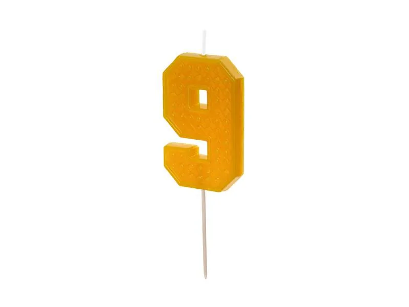 Svíčka na dort číslo 9 na špejli žlutá 6 cm – PartyDeco