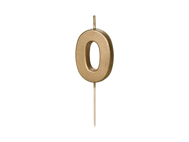 Svíčka na špejli číslo 0 zlatá 4,5 cm – PartyDeco