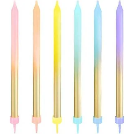 Dortové svíčky zlato duhové 12,5 cm, 6 ks – Party Pal