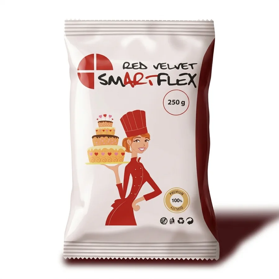 Potahovací hmota Smartflex Velvet červená, vanilka 250 g – 4-MIX KFT